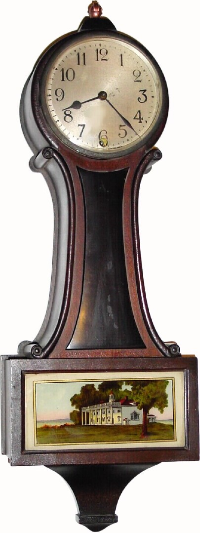 C.1928, New Haven Clock Co., "Welton" 8-day time banjo timepiece, in fair as-found condition, dirty. — Antique Clocks Price Guide