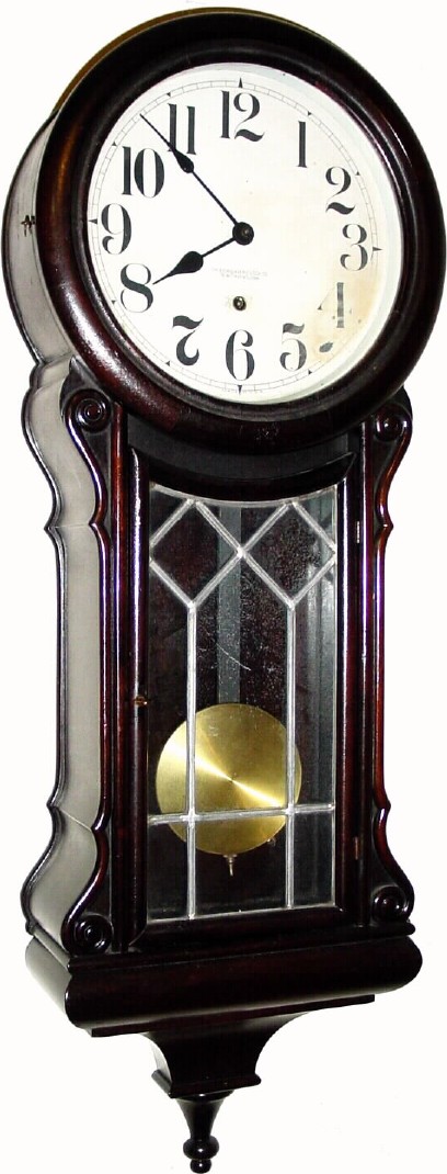 C.1913, New Haven MASON mahogany wall time-piece with leaded glass door and in excellent original condition — Antique Clocks Price Guide