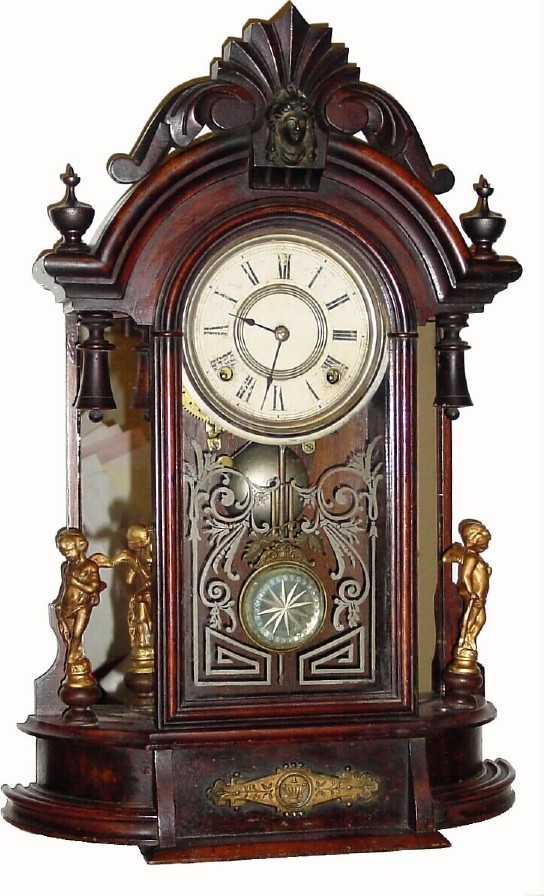 C.1882, F. Kroeber Clock Co., "Occidental" 8-day walnut mirror side, — Antique Clocks Price Guide