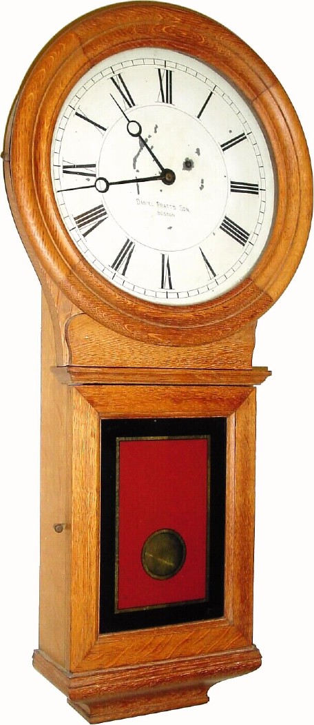 C.1895, Eastman Clock Co., Boston, for Daniel Pratt's Son, Boston, Mass (signed on dial), Pendulum No. 1, 8-day weight wall regulator. — Antique Clocks Price Guide