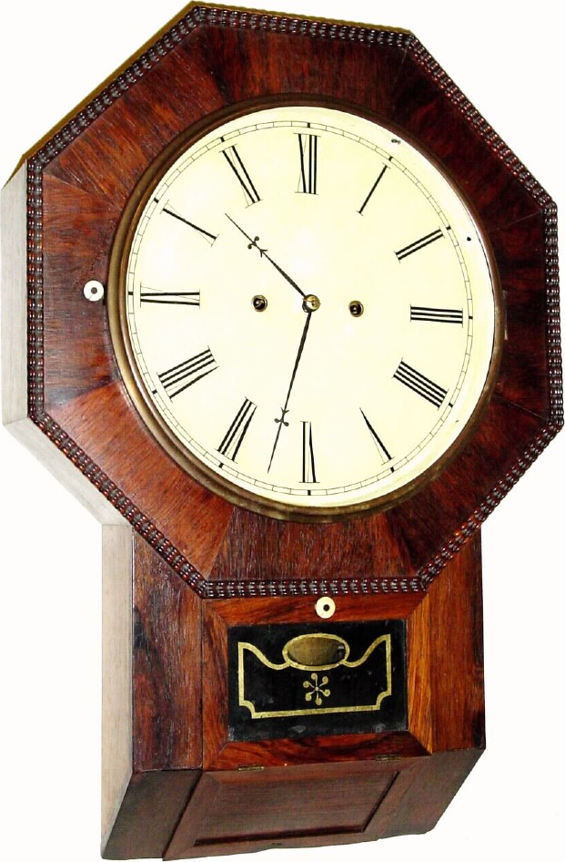 C.1855, Atkins, Whiting and Co., 30-day wagon spring, ripple molded drop octagon timepiece, in very good condition. — Antique Clocks Price Guide