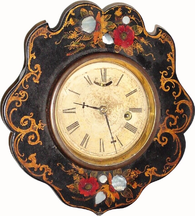 C.1860, Litchfield Clock Co., Rare paper mache gallery clock in very good original condition. — Antique Clocks Price Guide