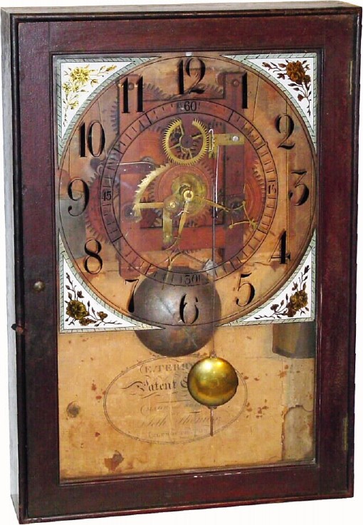 C.1816, Seth Thomas, Plymouth, Conn., rare wooden works, Terry patent "Box Clock" in excellent condition. — Antique Clocks Price Guide