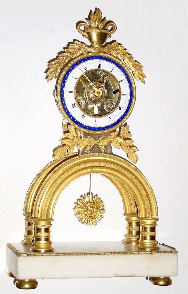 C.1795, French, Directoire, Mantel regulator, in very good condition, except for a damaged porcelain dial in the 3-5 area. — Antique Clocks Price Guide