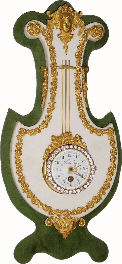 C.1900, French, Mini Lyre form clock, — Antique Clocks Price Guide