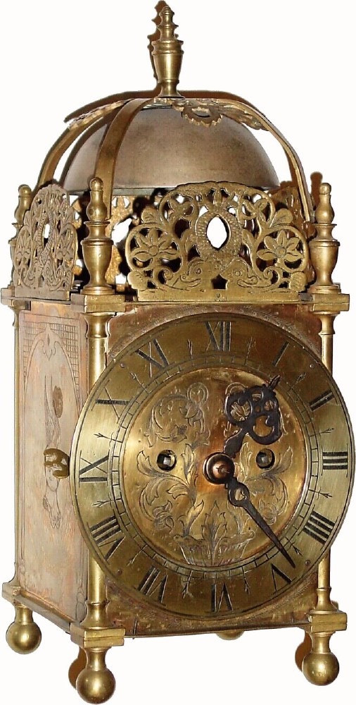 C.1890, English, 2-Fusee Mantel Clock, in the form of a "Lantern" clock. — Antique Clocks Price Guide