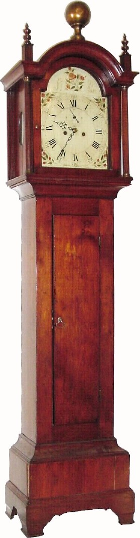 C.1810, New Hampshire tall clock with an 8-day wood plate movement with brass and steel gears, unsigned, but attributed to Abijah Gould of Hollis, New Hampshire. — Antique Clocks Price Guide