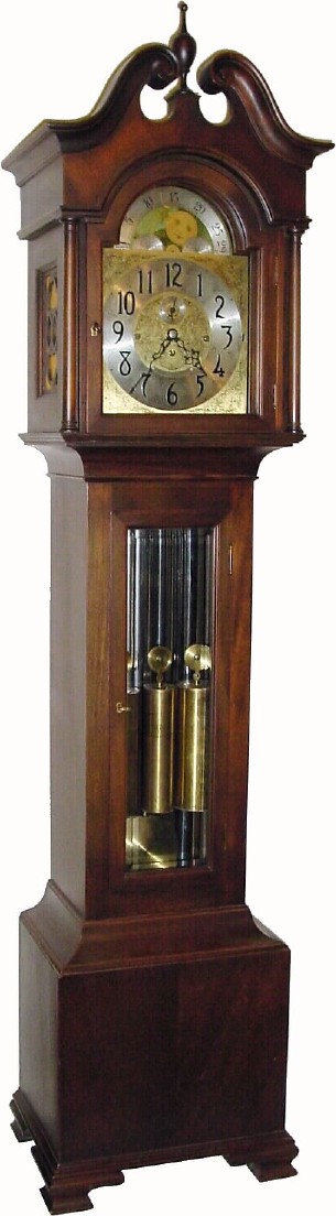 C.1919, Colonial Mfg, Zeeland, Michigan, Model 1216, 5-tube tall clock, in good original condition. — Antique Clocks Price Guide