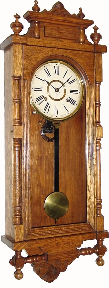 C.1901, Ansonia Clock Co., "Queen Elizabeth" 8-day time/strike oak wall clock. — Antique Clocks Price Guide