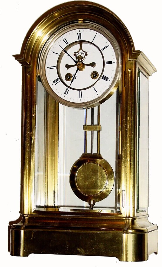 C.1900, Marti, French 8-day time-strike brass and glass crystal regulator. — Antique Clocks Price Guide