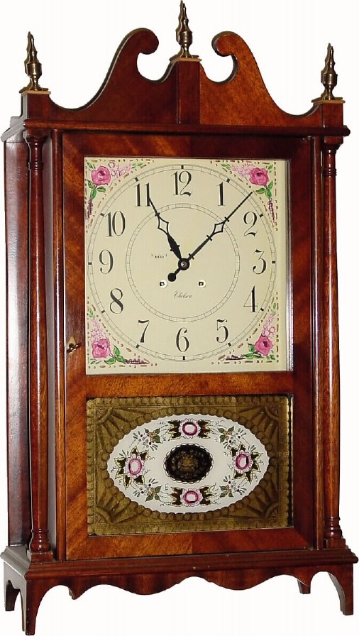 C.1977, Chelsea Clock Co., Boston, Mass., 8-day time/strike pillar and scroll clock, in outstanding original condition This is a lever movement model. — Antique Clocks Price Guide