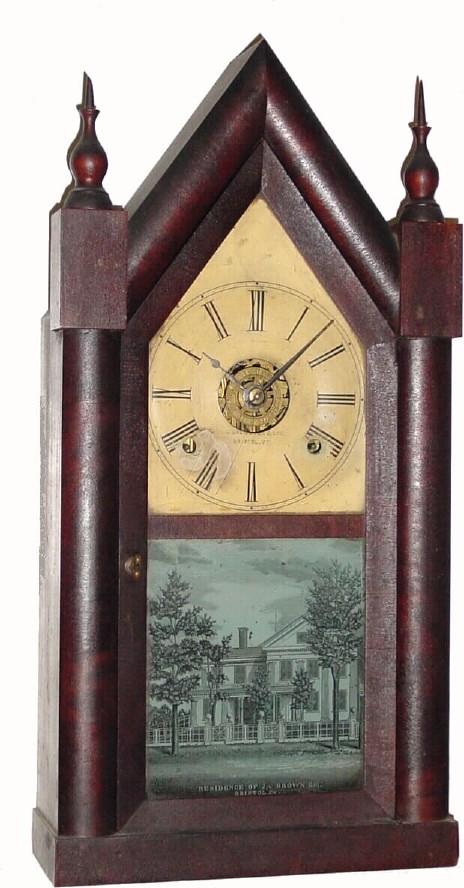 C.1855, E. C. Brewster and Son, Bristol, Conn, 30-hour time/strike/alarm steeple clock. — Antique Clocks Price Guide
