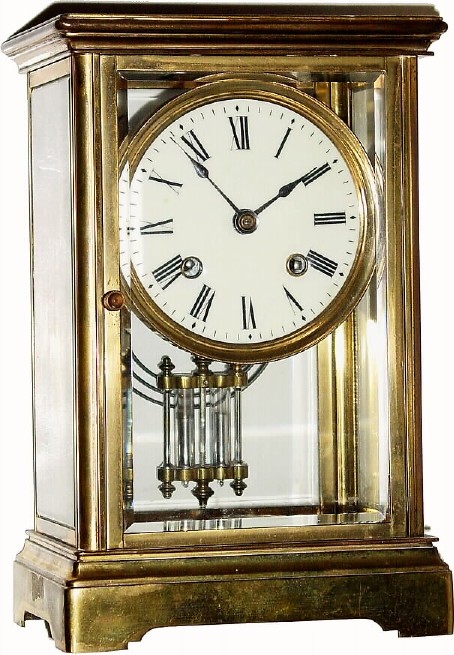 C.1915, Vermont Clock Co., Fair Haven, VT, 8-day striking crystal regulator in simple brass case, in good original condition. — Antique Clocks Price Guide