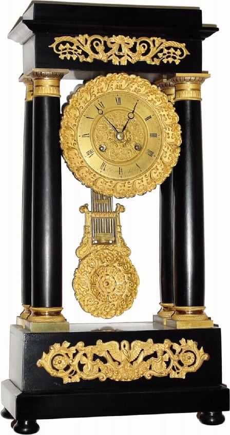 C.1865, French, 4-Column Empire style mantel Clock, with restorations. — Antique Clocks Price Guide