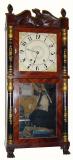 C.1832, Atkins and Downs for George Mitchell, Bristol, Conn., 8-day wood movement, double deck, stenciled column shelf clock, with restorations. — Antique Clocks Price Guide