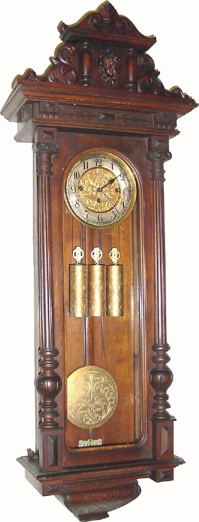 C.1890, German, Gustav Becker, 3-Weight "Vienna Regulator" in generally good condition, with restorations. — Antique Clocks Price Guide
