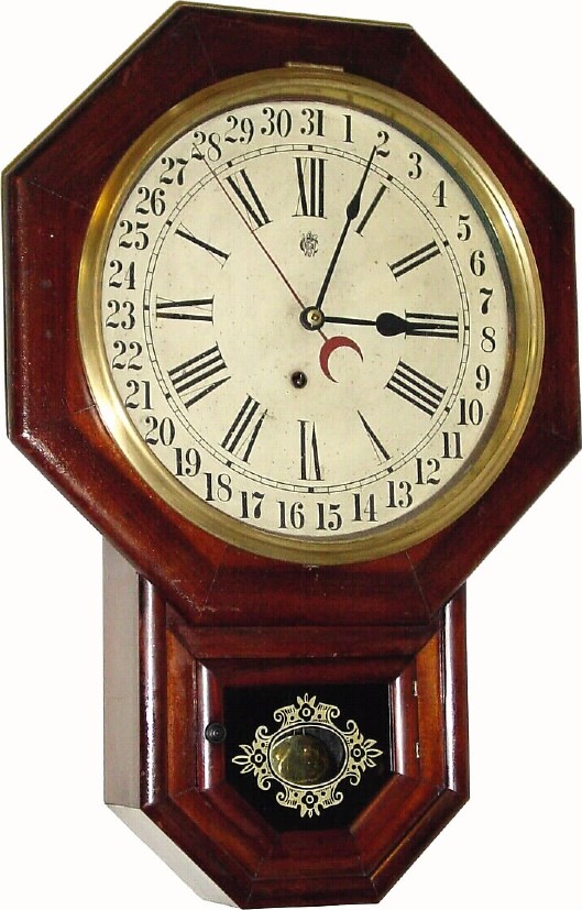 C.1895, Waterbury Clock Co., 8-day 12 Inch Drop Octagon Calendar , clock in good original condition. — Antique Clocks Price Guide