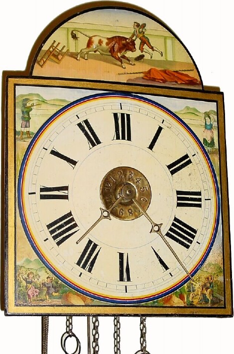 C.1900, German 30-hour time/strike/alarm wag on the wall clock in very good original condition. — Antique Clocks Price Guide