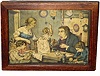 C.1895, German Automaton Clock Shop, wall hanging.