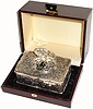 C.1980, Swiss, Reuge Music Co, St. Croix, singing bird box in an embossed sterling silver case, in original leather covered presentation box.