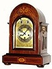 C.1910, German, Junghans, 8-day Westminster chime mahogany inlay mantle clock (also a fine band brass accentuates the edge of the case).