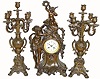 C.1890, French, Bronzed Spelter Clock set with candelabras.