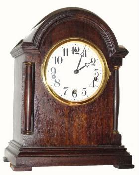 C.1920, Waterbury Clock Co., "Chime Clock No. 500", 8-day time/chime mahogany mantel clock, in generally good original condition. — Antique Clocks Price Guide