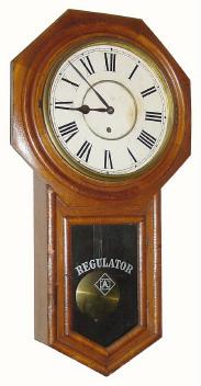 C.1910, Ansonia Clock Co., "Regulator A", time only oak long drop school clock in generally good condition. — Antique Clocks Price Guide