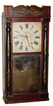 C.1837, Austin Chittenden, Lexington, Mass., 30-hour, 2-wt time and strike wood movement column and splat shelf clock, in very good original condition. — Antique Clocks Price Guide