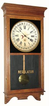 C.1910, Sessions Clock Co., "Regulator No. 2", 8-day, calendar store regulator in oak and in very good condition. This clock retains original glasses, dial and hands. — Antique Clocks Price Guide