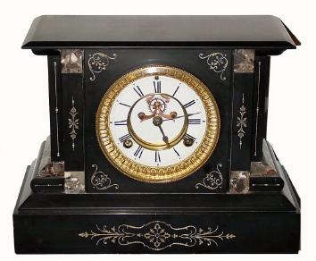 C.1893, Waterbury Clock Co., "French Marble" mantel clock in very good condition, the American movement just restored and in excellent working order. — Antique Clocks Price Guide