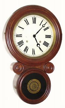 C.1875, E. Ingraham and Co., Bristol, Conn., "Ionic" 8-day time/strike wall clock in very good condition. — Antique Clocks Price Guide