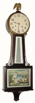 C.1923, New Haven Clock Co., "Waring", 8-day time/strike banjo clock. — Antique Clocks Price Guide