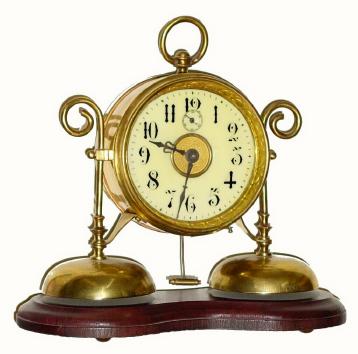 C.1910, German double bell alarm on wood base, in excellent original condition. — Antique Clocks Price Guide