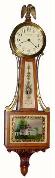 C.1930, Waltham Clock Co., 8-day lever movement miniature banjo timepiece, with stem wind knob behind lower door. — Antique Clocks Price Guide