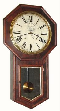 C.1878, Welch, Spring and Co., "Verdi", 8-day time and strike long drop octagon school clock. — Antique Clocks Price Guide