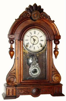 C.1875, F. Kroeber Clock Co., "Floretta", 8-day time and strike walnut shelf clock, with restorations. — Antique Clocks Price Guide