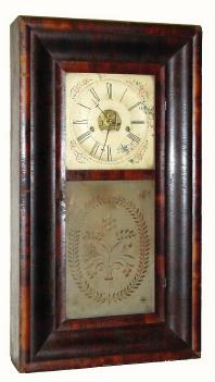 C.1855, E. N. Welch, Forestville, Conn., 8-day time and strike OOG shelf clock, in generally good condition except as noted. — Antique Clocks Price Guide