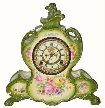 C.1904, Ansonia Clock Co., "La Vendee" Royal Bonn, porcelain clock, as-found. — Antique Clocks Price Guide