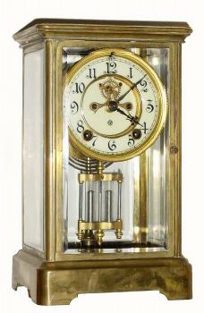 C.1914, Ansonia Clock Co., Prism, 8-day time and strike crystal regulator, with open escapement dial. — Antique Clocks Price Guide