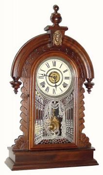 C.1885, E. Ingraham and Co., 8-day time-strike-alarm shelf clock, with restorations. — Antique Clocks Price Guide