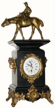 C.1998, Chinese Repro of a French Figural clock, black marble with bronze race horse and accents — Antique Clocks Price Guide