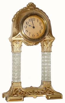 C.1930, German, Novelty Boudoir timepiece, gilt spelter top and base with pressed glass columns. — Antique Clocks Price Guide