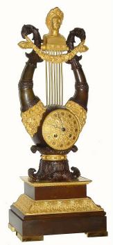 C.1825, French, Lyre Form Clock, bronze and ormolu, in excellent original condition. — Antique Clocks Price Guide