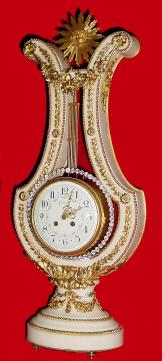 C.1910, French, Lyre Form Clock, White Marble and Ormolu, unusually large size, restored. — Antique Clocks Price Guide