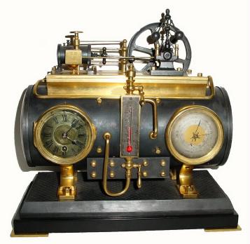 C.1885, French "Horizontal Steam Boiler" from the Industrial Series of clocks. — Antique Clocks Price Guide