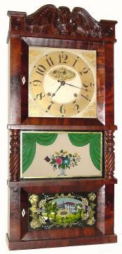 C.1832, C. and L. C. Ives, Bristol, Conn., 8-day time/strike triple decker shelf clock, in good condition, with restorations. — Antique Clocks Price Guide