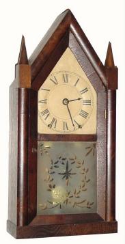 C.1845, Brewster and Ingrahams, Bristol, Conn., 30-hour time and strike iron backplate steeple clock in generally good original condition. — Antique Clocks Price Guide