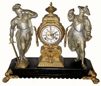 C.1894, Ansonia Clock Co., "Pizarro and Cortez", 8-day time and strike, double figure mantel clock. — Antique Clocks Price Guide