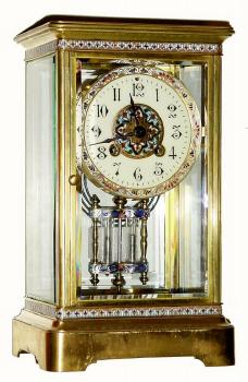 C.1905, French, Japy Brothers and Co, Crystal Regulator with cloisonne enamel embellishments. — Antique Clocks Price Guide